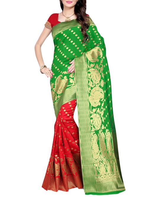green art silk woven saree with blouse - 14529580 - Very Small Image - 1