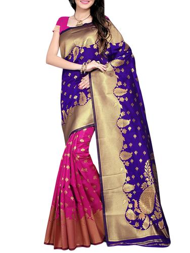 blue art silk woven saree with blouse - 14529585 - Very Small Image - 1