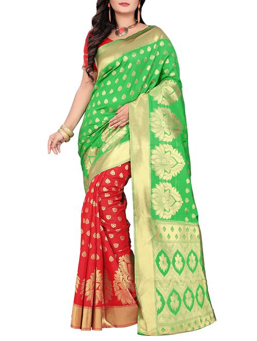 green art silk woven saree with blouse - 14529593 - Very Small Image - 1