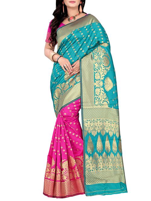 blue art silk woven saree with blouse - 14529597 - Very Small Image - 1