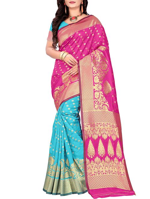 pink art silk woven saree with blouse - 14529601 - Very Small Image - 1