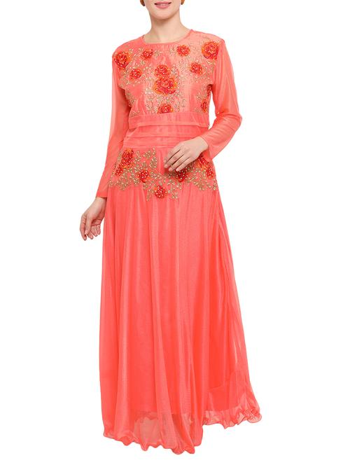 pink nylon fit & flare gown - 14529606 - Very Small Image - 1
