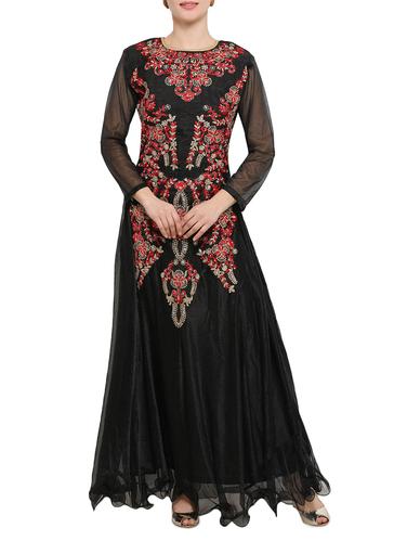 black nylon fit & flare semi-stitched gown - 14529615 - Very Small Image - 1