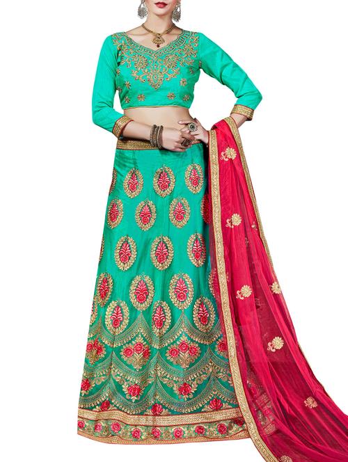 Aasvaa A-Line Spring Green Net Lehenga Chol - 14529674 - Very Small Image - 1