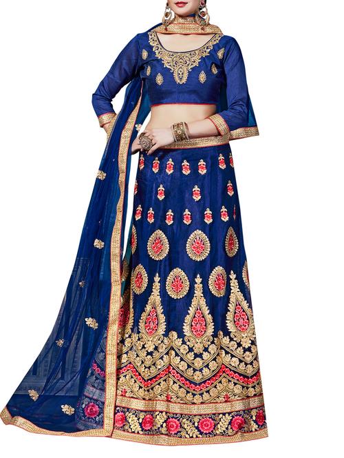 Aasvaa A-Line Royal Blue Net Lehenga Choli - 14529678 - Very Small Image - 1