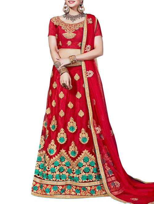 Red net embroidered a-line lehenga - 14529679 - Very Small Image - 1