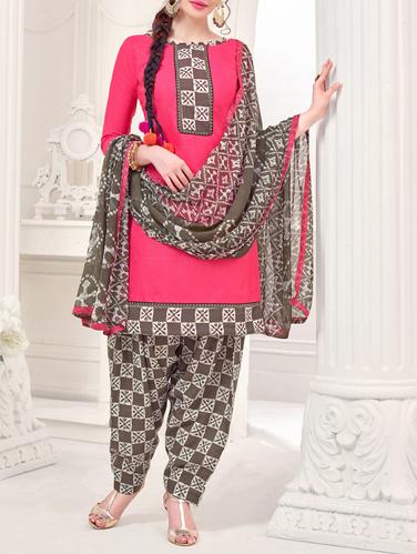 Pink Cotton Blend Unstitched Dress Material - 14529718 - Very Small Image - 1