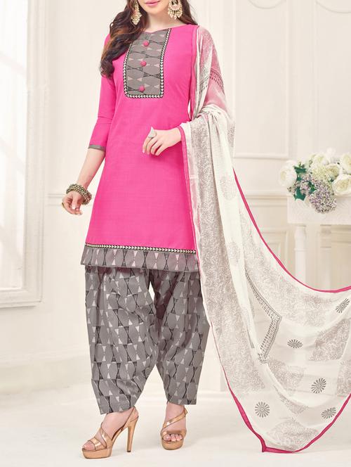Pink Cotton Blend Unstitched Dress Material - 14529723 - Standard Image - 1