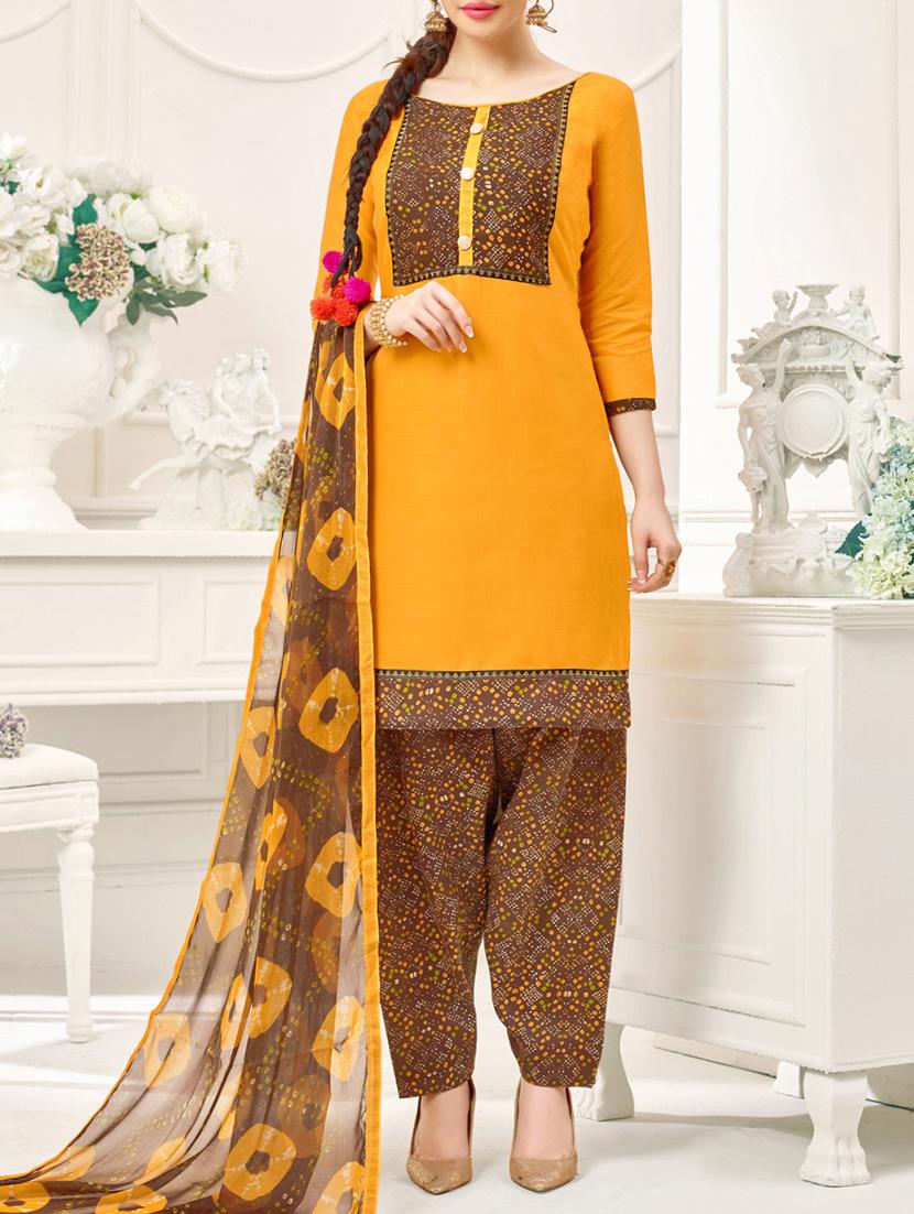 Mustard Cotton Blend Unstitched Dress Material - 14529725 - Zoom Image - 1