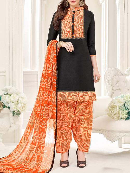Black Cotton Blend Unstitched Dress Material - 14529726 - Standard Image - 1
