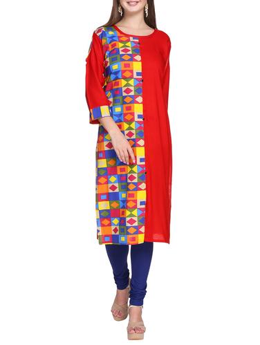 red rayon straight kurta - 14529763 - Very Small Image - 1