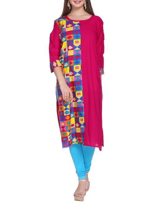 magenta rayon straight kurta - 14529765 - Very Small Image - 1