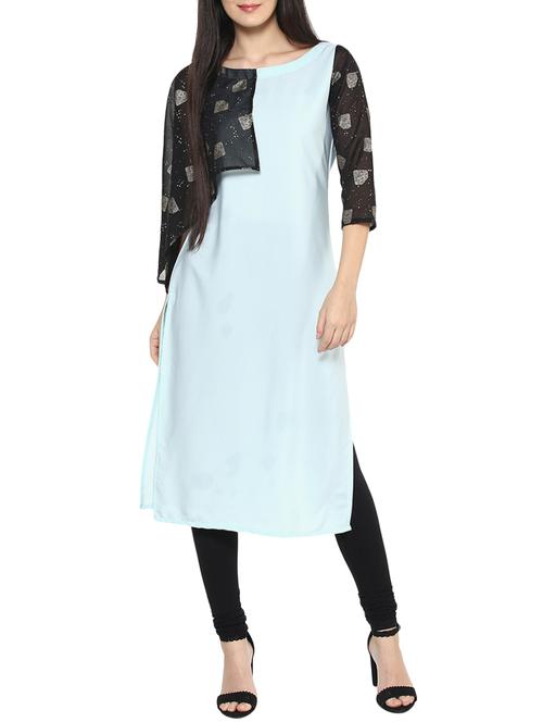 sky blue crepe straight kurta - 14529770 - Standard Image - 1