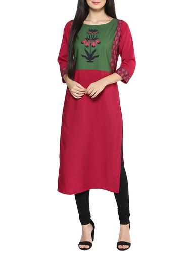 maroon crepe straight kurta - 14529773 - Very Small Image - 1