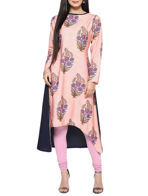 pink crepe asymmmetric kurta - 14529776 - Standard Image - 1