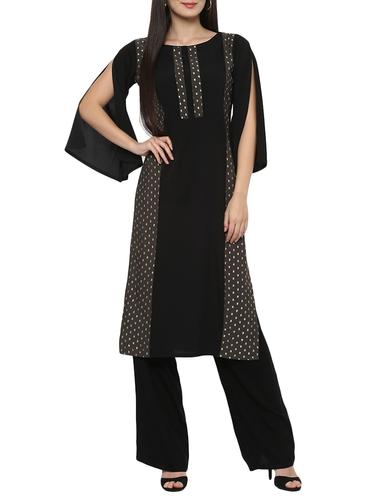 black crepe straight kurta - 14529777 - Very Small Image - 1