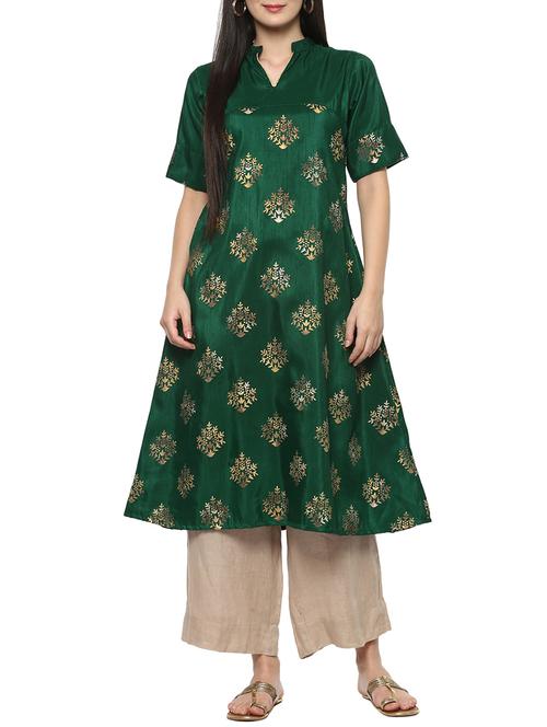 Dark green flared kurta - 14529780 - Standard Image - 1