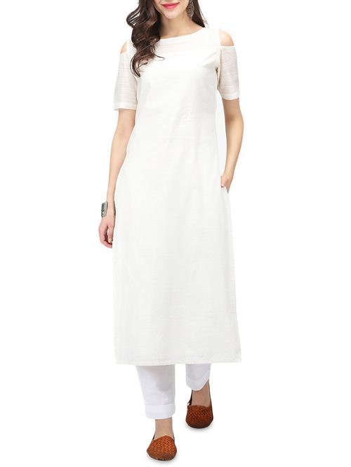 white crepe straight kurta - 14529968 - Very Small Image - 1