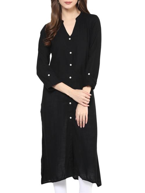 black crepe straight kurta - 14529970 - Very Small Image - 1