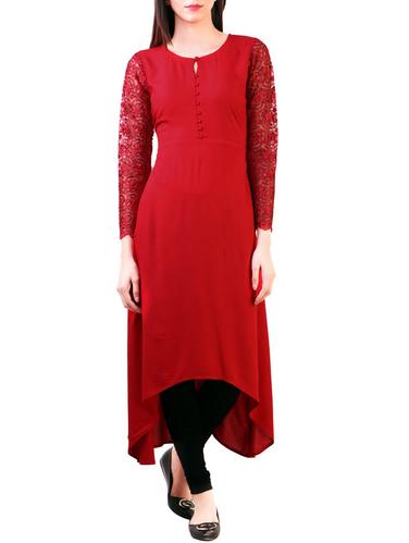 red crepe high-low kurta - 14529976 - Very Small Image - 1