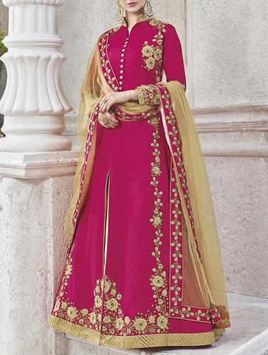 pink semi-stitched flared suit - 14530095 - Very Small Image - 1