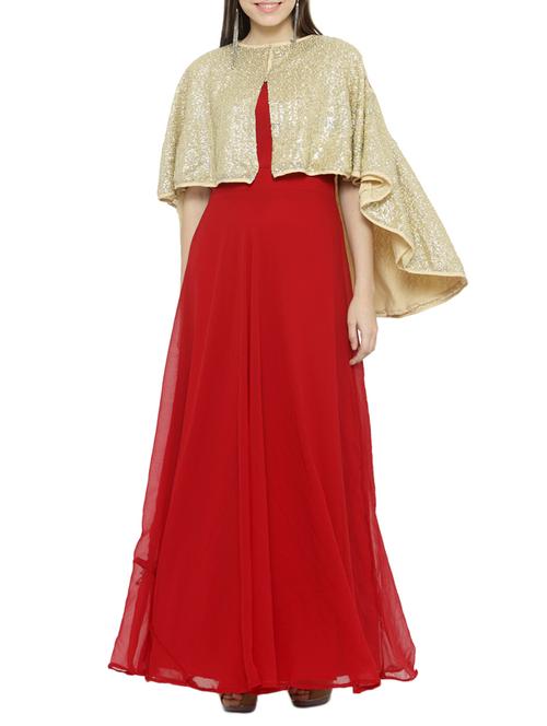 red poly georgette dress - 14530200 - Standard Image - 1