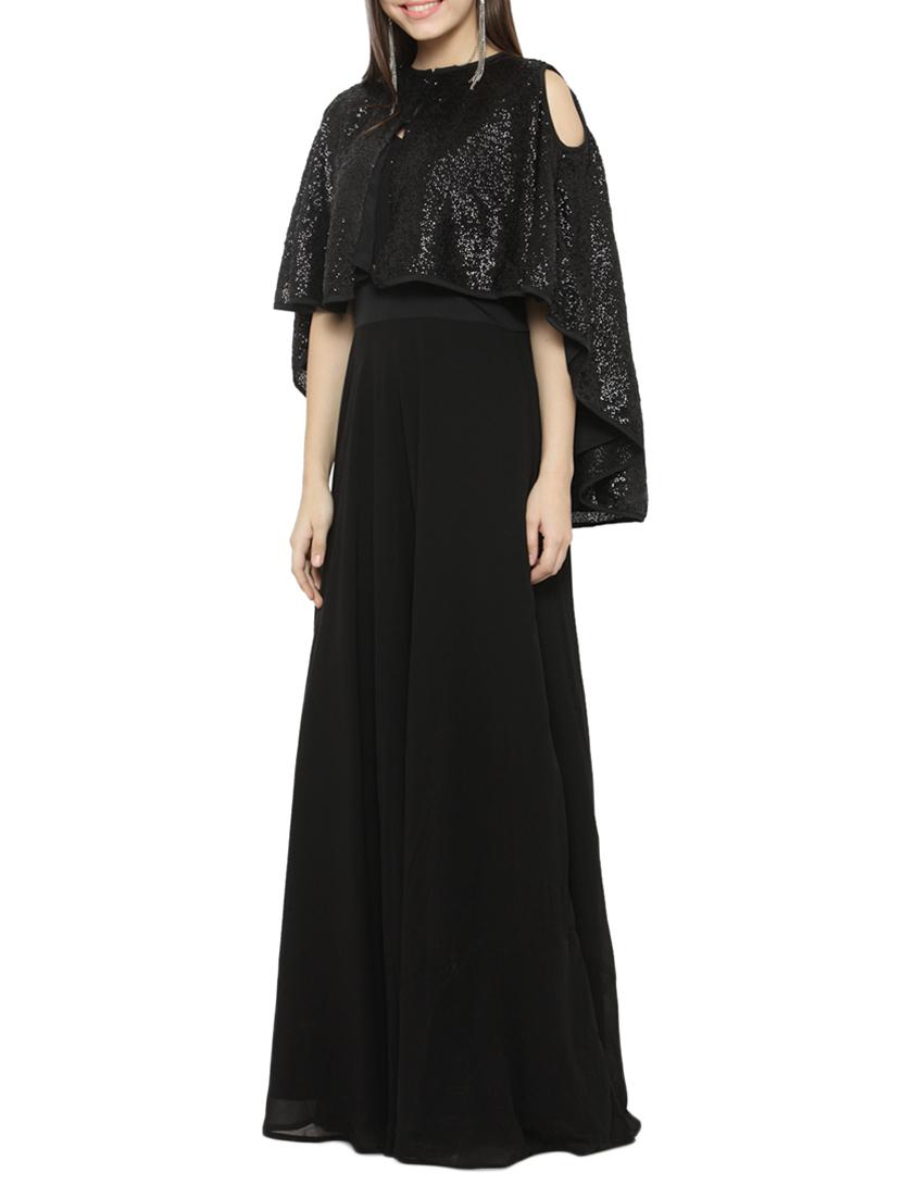 black poly georgette dress - 14530205 - Zoom Image - 1