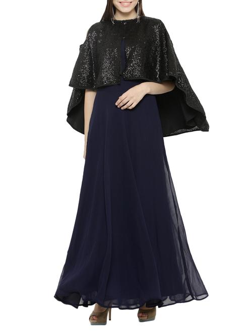 navy blue poly georgette dress - 14530207 - Very Small Image - 1