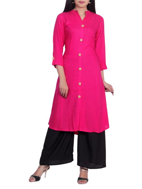pink rayon straight kurta - 14530269 - Very Small Image - 1