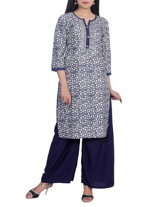 blue cotton straight kurta - 14530271 - Very Small Image - 1