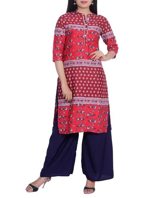 red rayon straight kurta - 14530275 - Very Small Image - 1