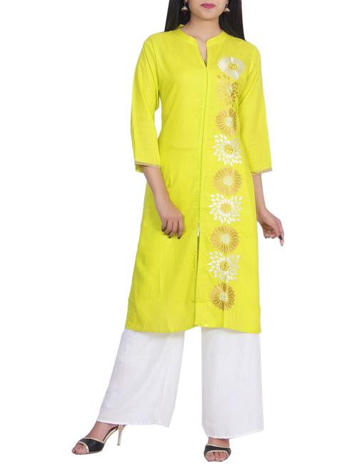 yellow rayon straight kurta - 14530277 - Very Small Image - 1