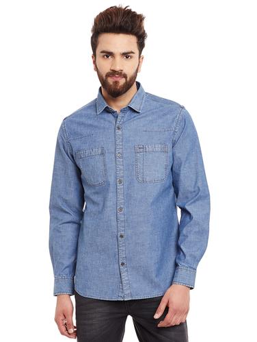 blue denim casual shirt - 14530313 - Very Small Image - 1