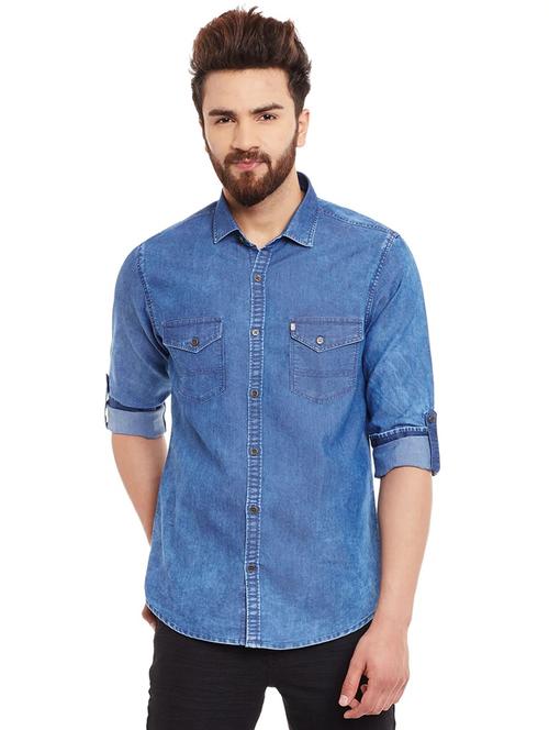 blue denim casual shirt - 14530315 - Very Small Image - 1
