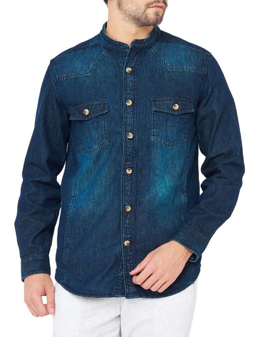 blue denim casual shirt - 14531159 - Standard Image - 1