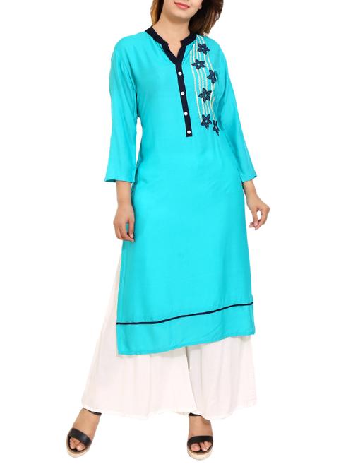 blue rayon straight kurta - 14531354 - Standard Image - 1
