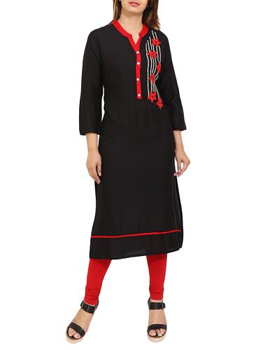 black rayon straight kurta - 14531356 - Very Small Image - 1