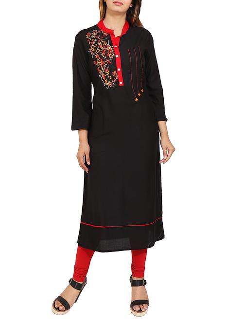 black rayon straight kurta - 14531367 - Standard Image - 1