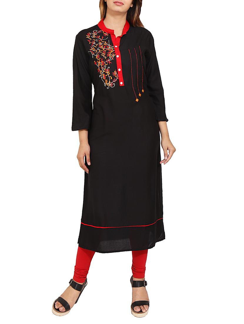 black rayon straight kurta - 14531367 - Zoom Image - 1