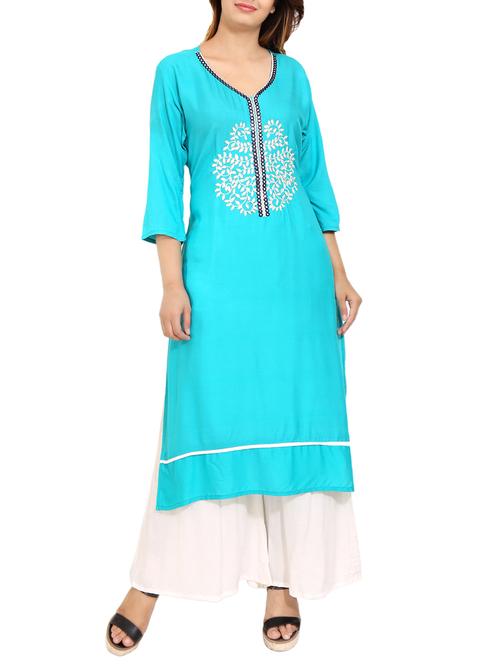 blue rayon straight kurta - 14531368 - Standard Image - 1