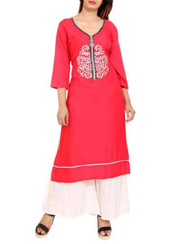 peach rayon straight kurta - 14531371 - Very Small Image - 1