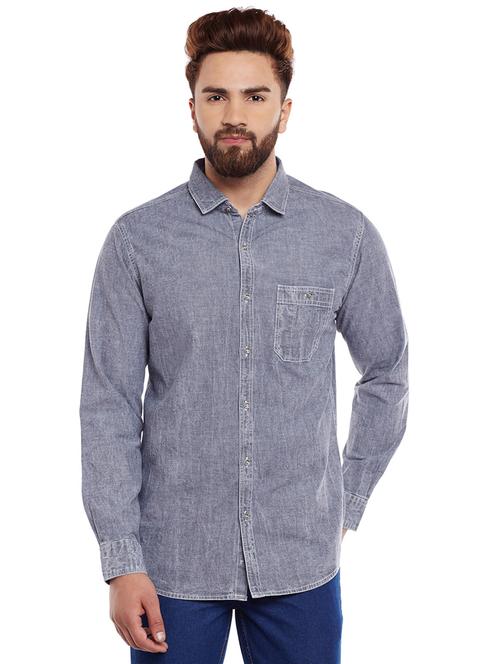 grey denim casual shirt - 14531420 - Very Small Image - 1