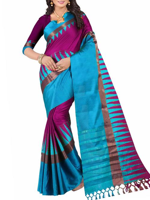 magenta woven saree with blouse - 14531421 - Very Small Image - 1