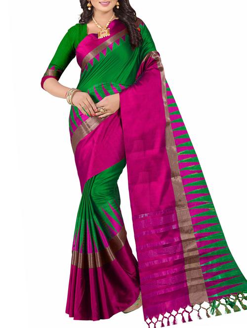 green cotton silk woven saree with blouse - 14531424 - Very Small Image - 1