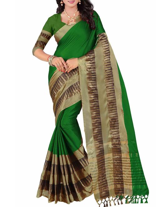 green bordered saree with blouse - 14531428 - Very Small Image - 1