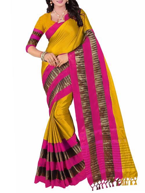 mustard bordered saree with blouse - 14531430 - Very Small Image - 1