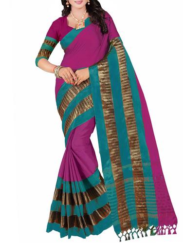 magenta bordered saree with blouse - 14531432 - Very Small Image - 1
