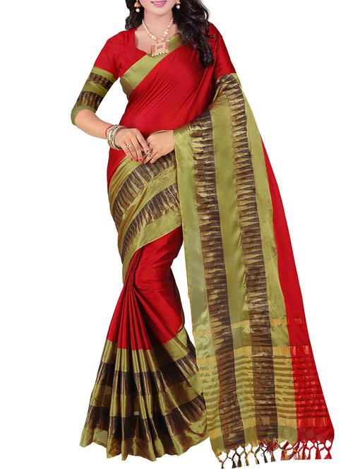 red bordered saree with blouse - 14531434 - Very Small Image - 1