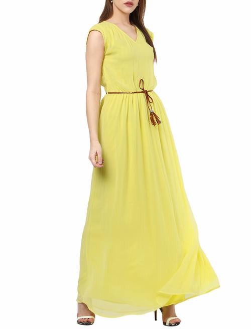 yellow solid maxi dress - 14531481 - Standard Image - 1