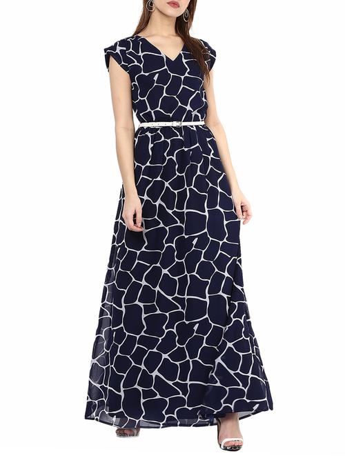 navy blue belted maxi dress - 14531483 - Standard Image - 1